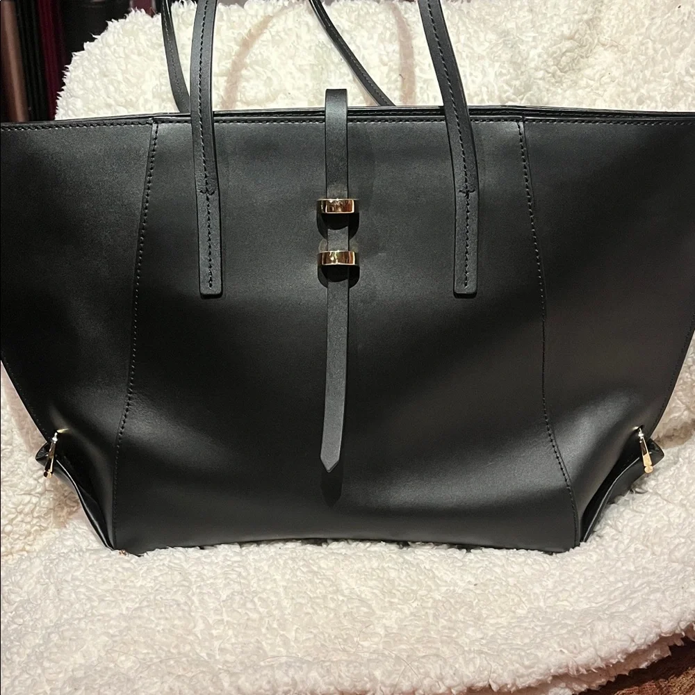 Zac Posen Sleek Black Tote with Gold Details - Picture 1 of 5